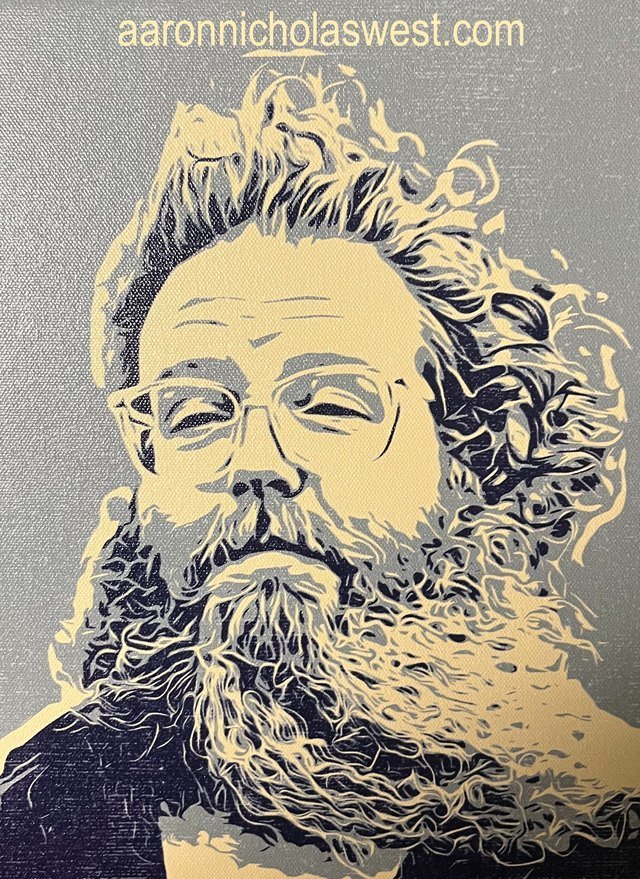 Portrait sticker: a stylized print of a bearded man with glasses